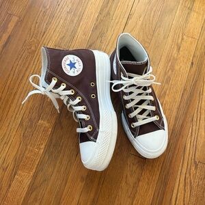 Brown & Off-White Platform Converse